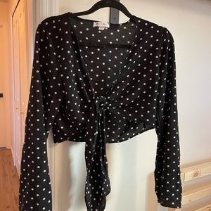Cropped Polka Dot Front Tie Top